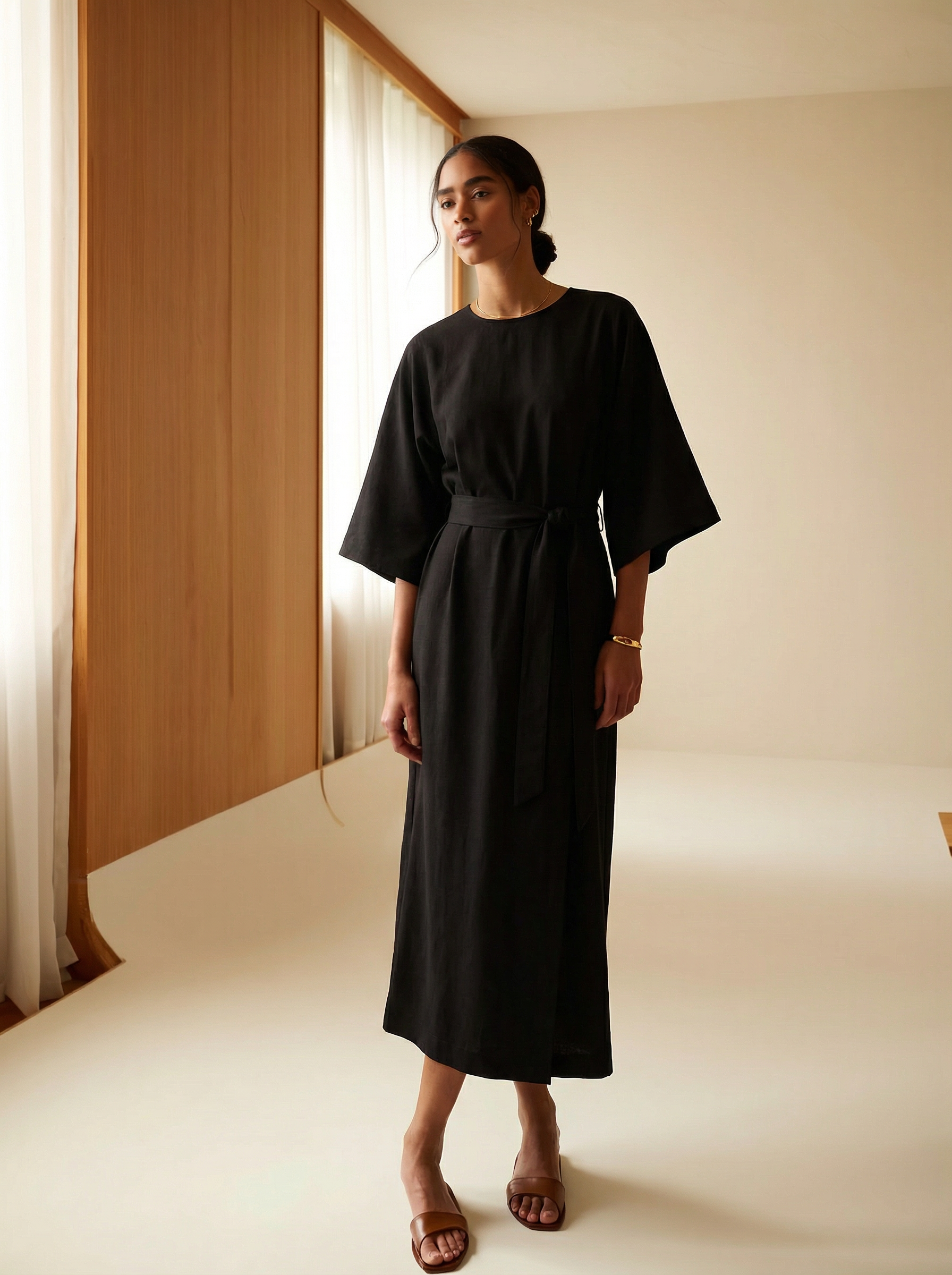 Aurielle Grace Maxi Dress – Flowing Silhouette with Lantern Sleeves & Adjustable Waist