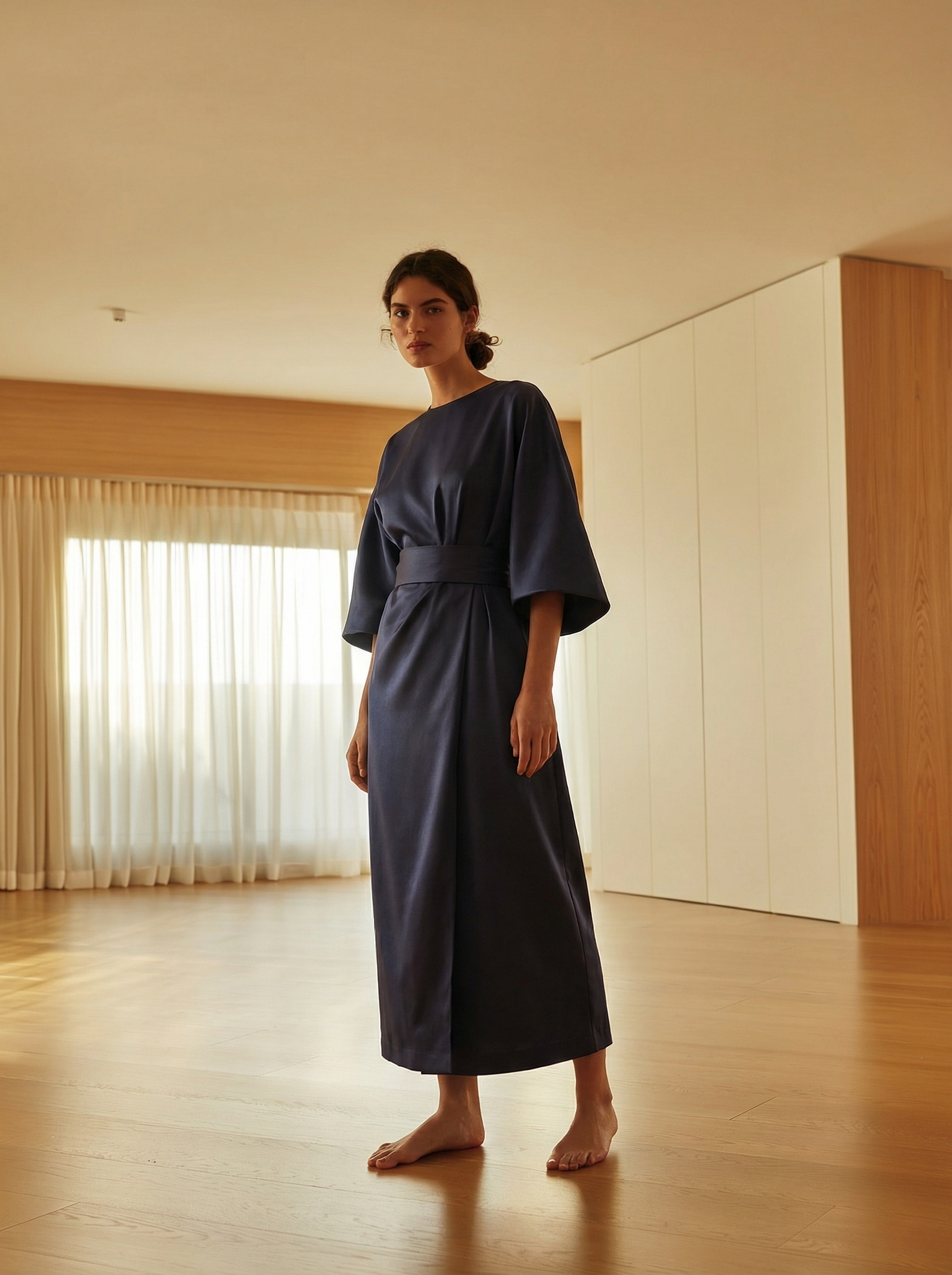 Aurielle Grace Maxi Dress – Flowing Silhouette with Lantern Sleeves & Adjustable Waist