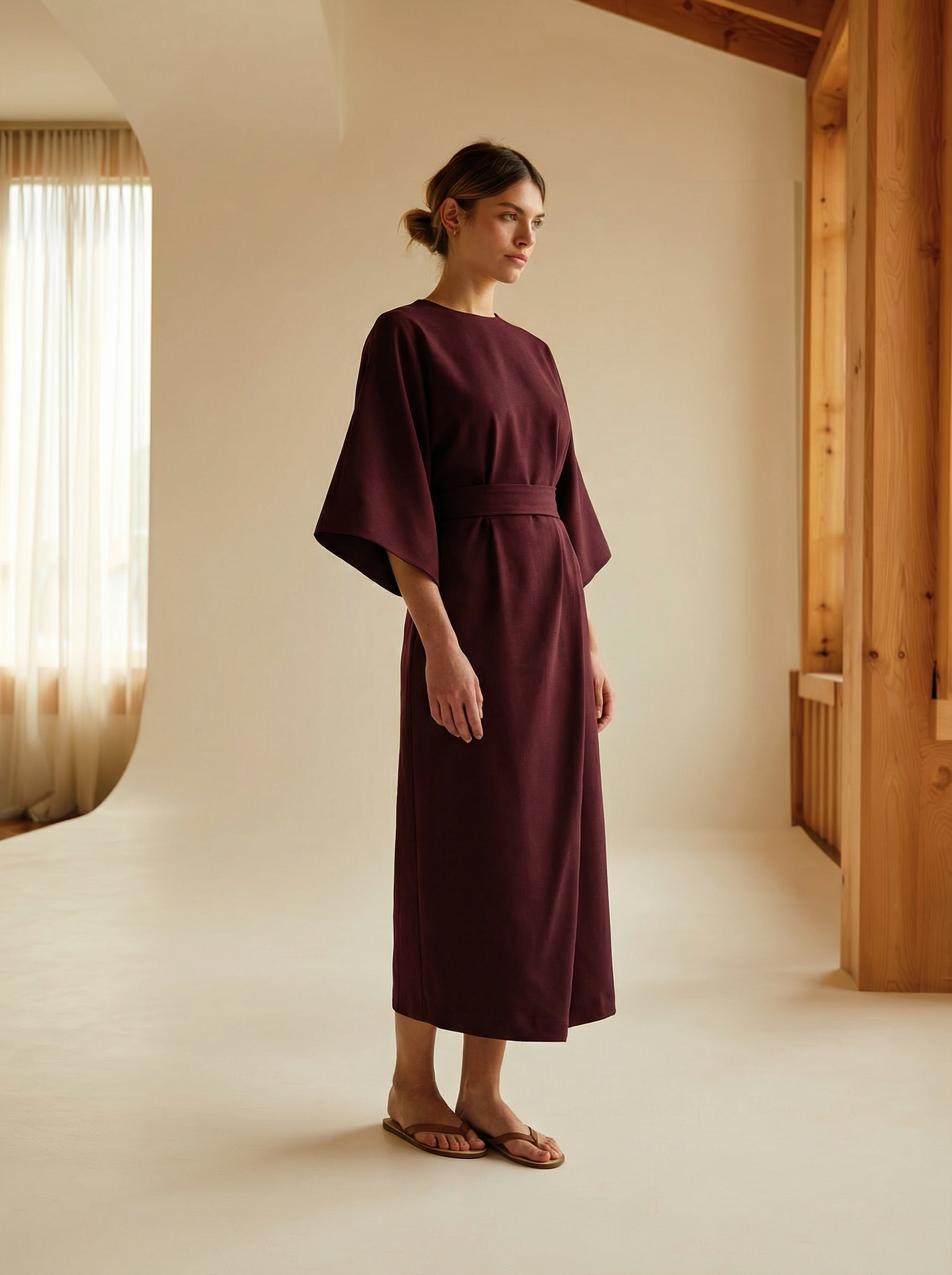 Aurielle Grace Maxi Dress – Flowing Silhouette with Lantern Sleeves & Adjustable Waist