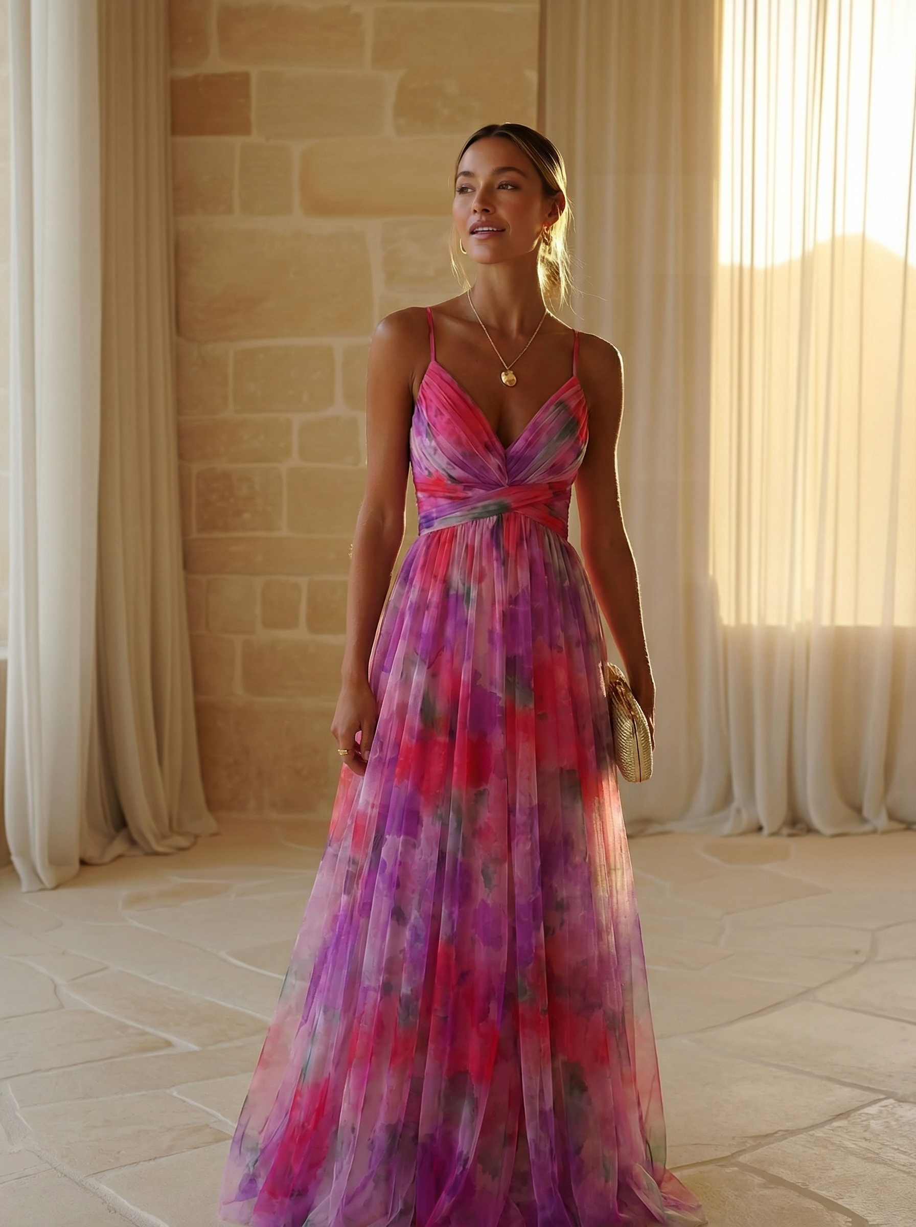 Roséa Bloom Maxi Dress – Floral Summer Silhouette with Adjustable Back Detail