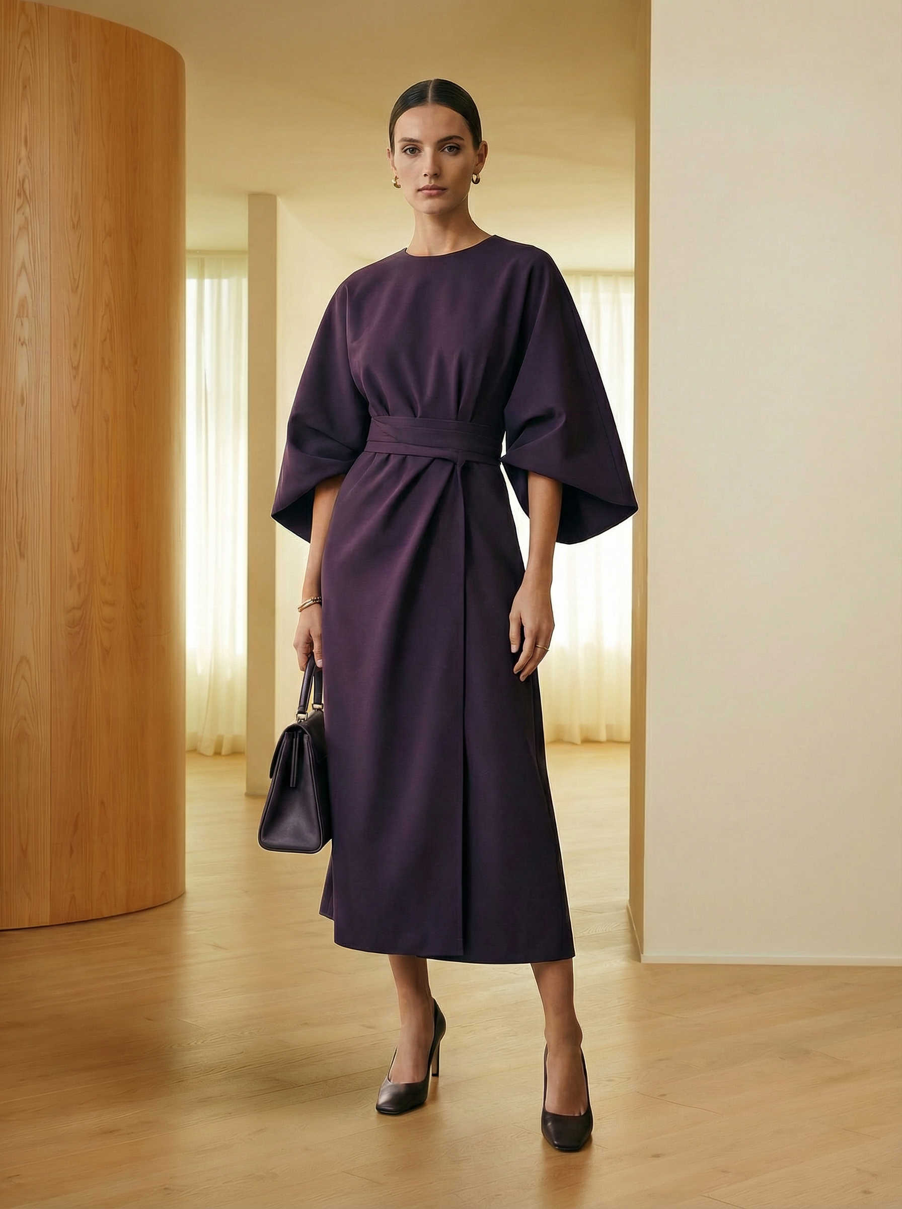 Aurielle Grace Maxi Dress – Flowing Silhouette with Lantern Sleeves & Adjustable Waist