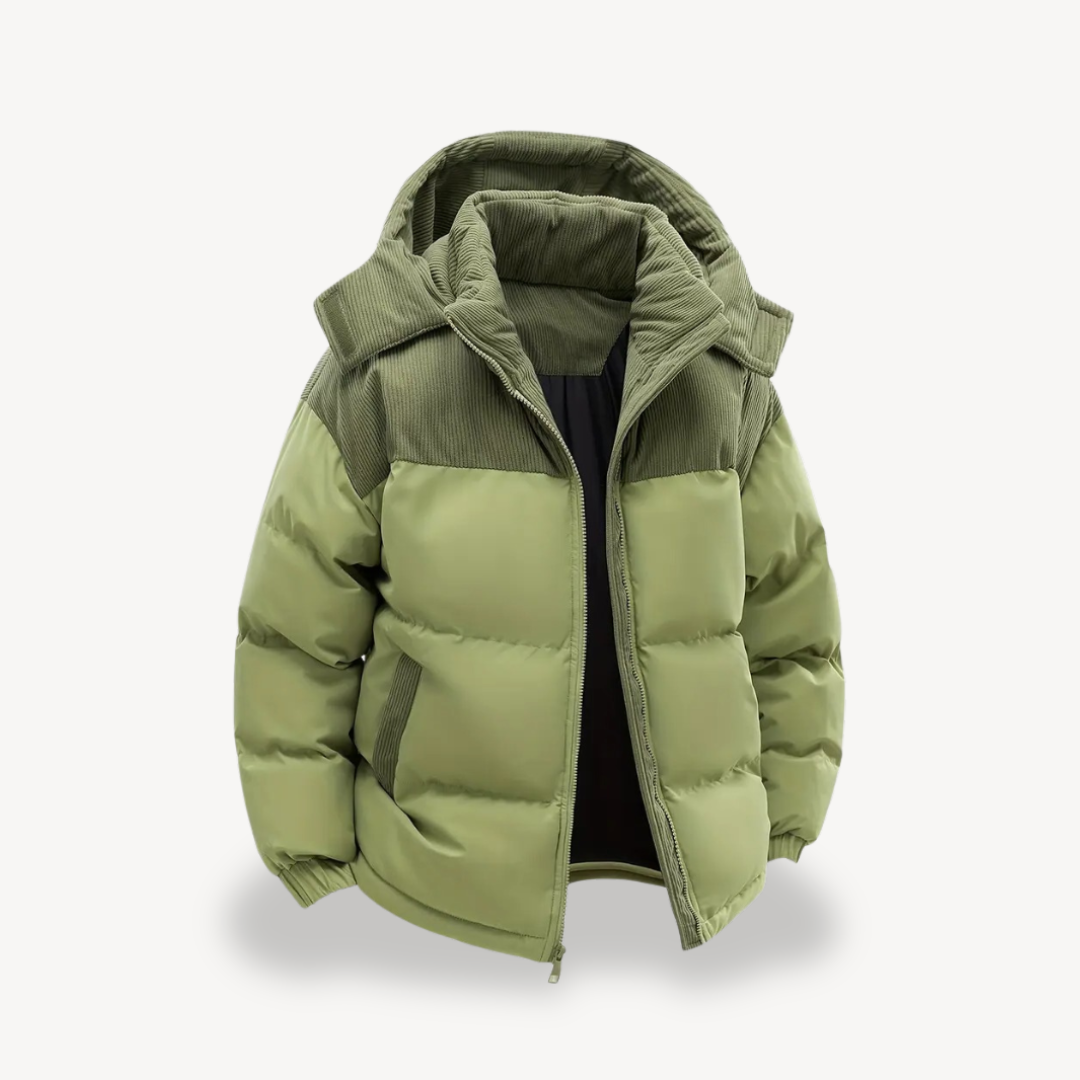 Men’s Puffer Jacket with Contrast Hood – Modern Utility Edge