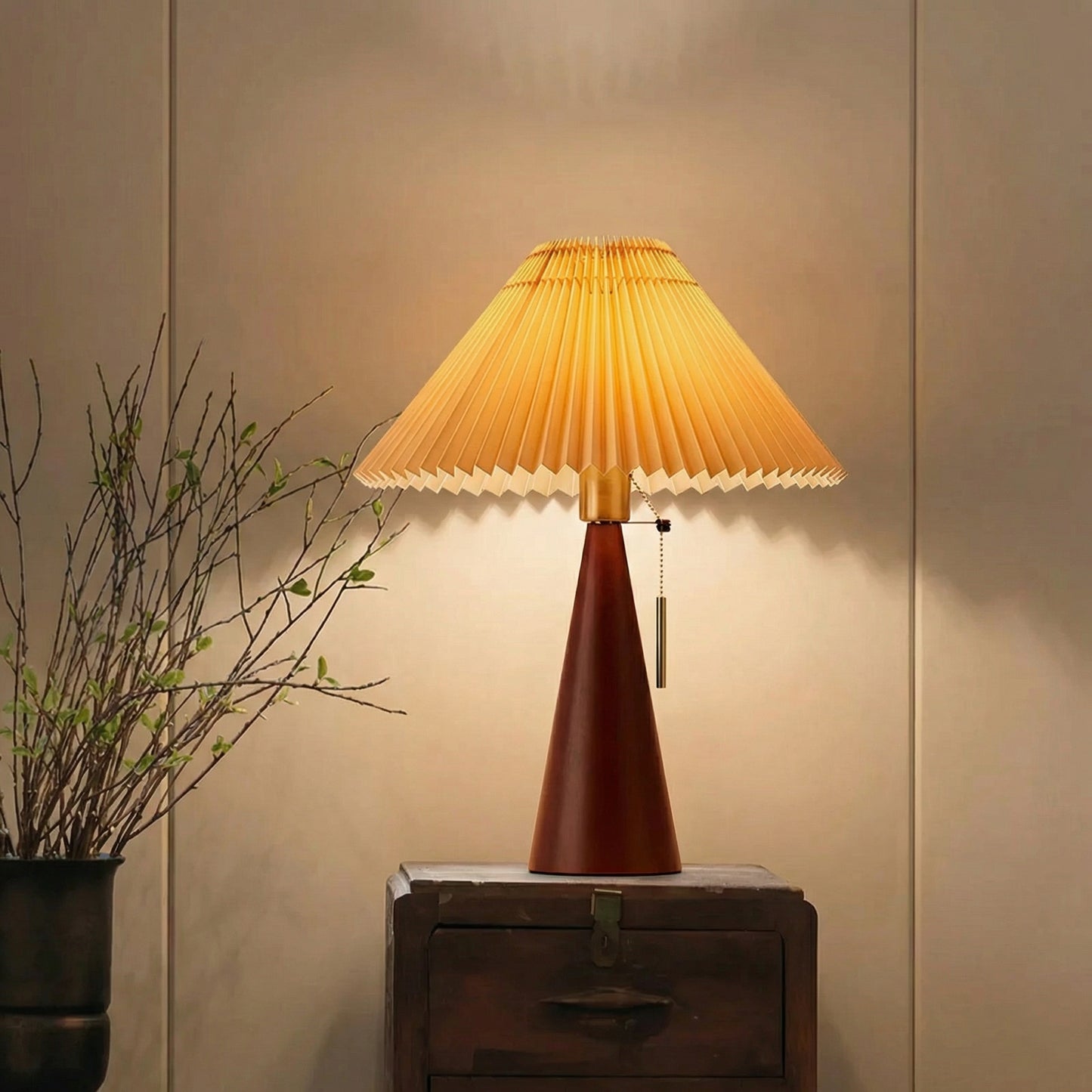 Pleated Wood Table Lamp
