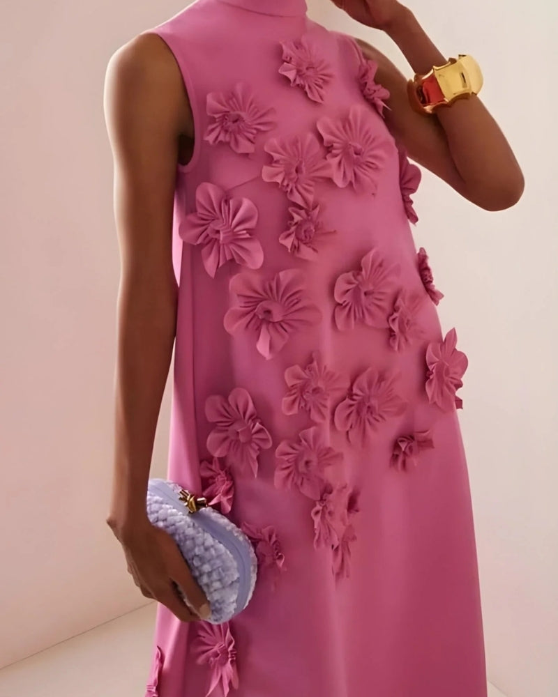 Women’s Sleeveless Maxi Dress – Floral Appliqué Elegance