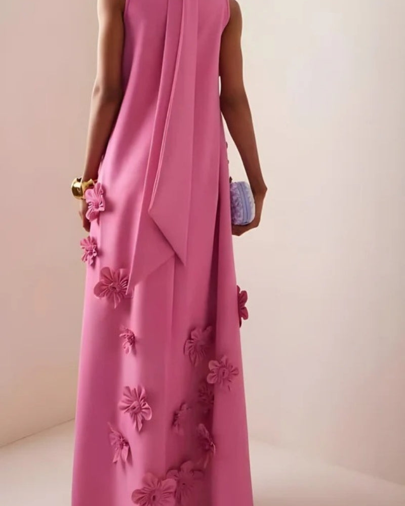 Women’s Sleeveless Maxi Dress – Floral Appliqué Elegance